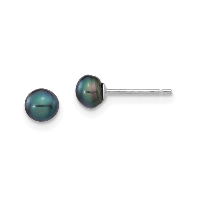 14k White Gold 4-5mm Black Button FW Cultured Pearl Stud Earrings - Seattle Gold Grillz