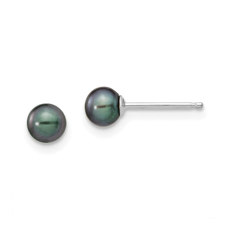 14k White Gold 4-5mm Black Round FW Cultured Pearl Stud Earrings - Seattle Gold Grillz