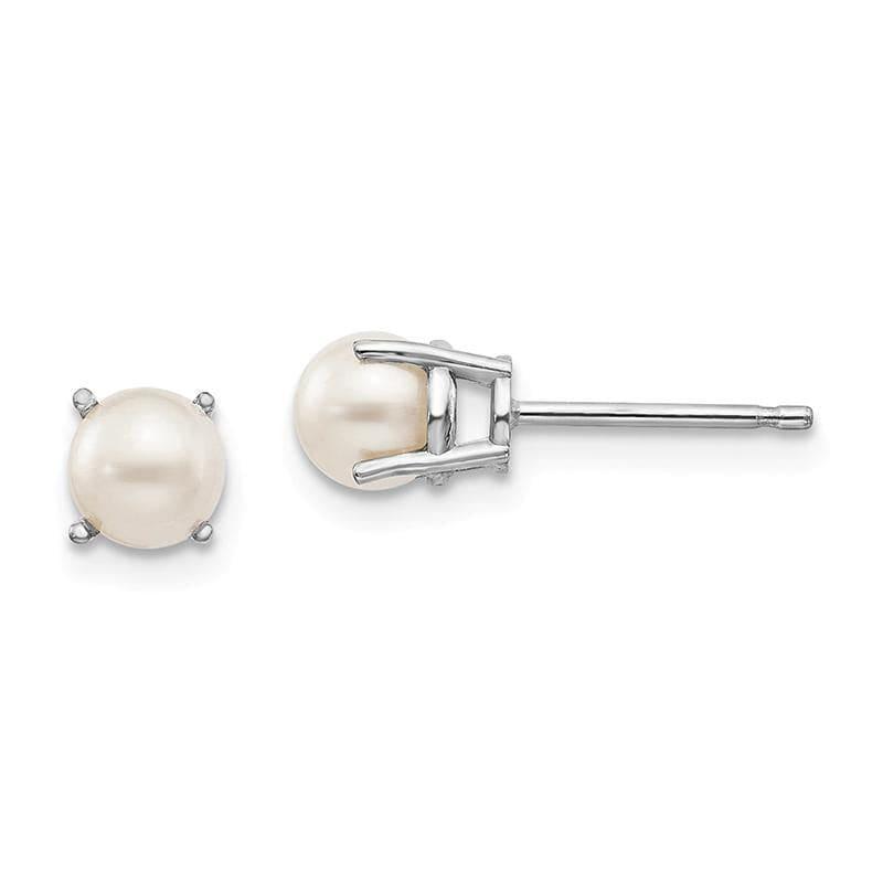14k White Gold 4.5mm Round June-FW Cultured Pearl Post Earrings - Seattle Gold Grillz