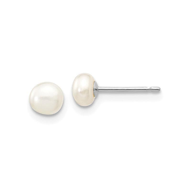 14k White Gold 4-5mm White Button FW Cultured Pearl Stud Earrings - Seattle Gold Grillz