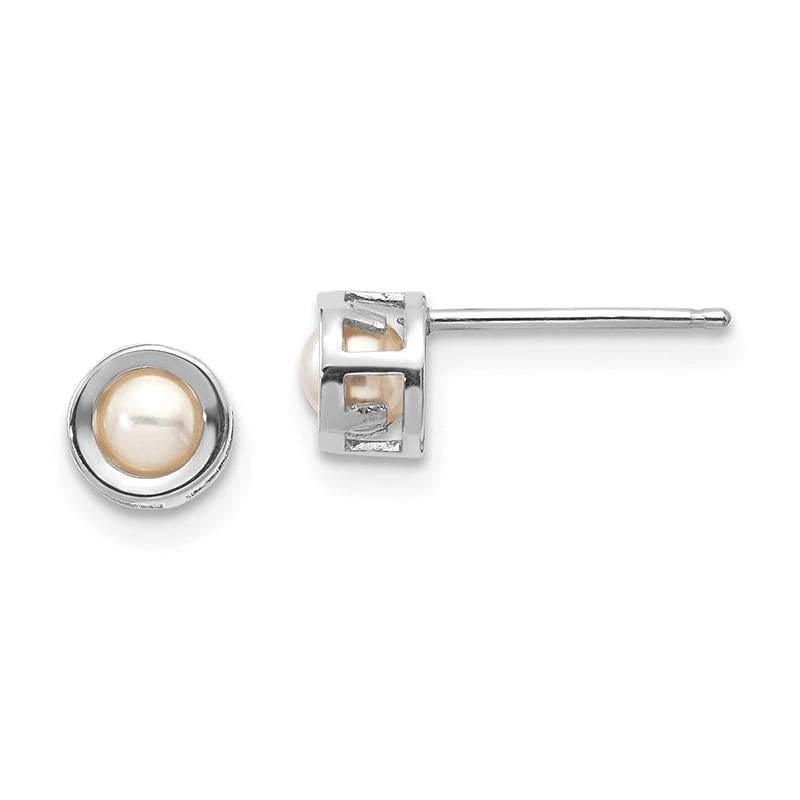 14k White Gold 4mm Bezel June-FW Cultured Pearl Post Earrings - Seattle Gold Grillz