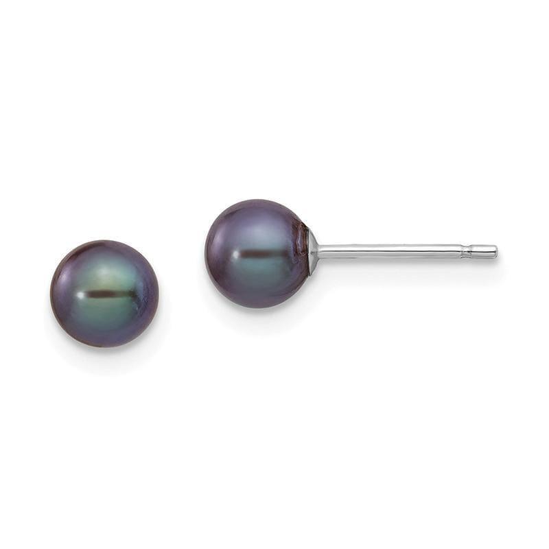 14k White Gold 5-6mm Black Round FW Cultured Pearl Stud Earrings - Seattle Gold Grillz