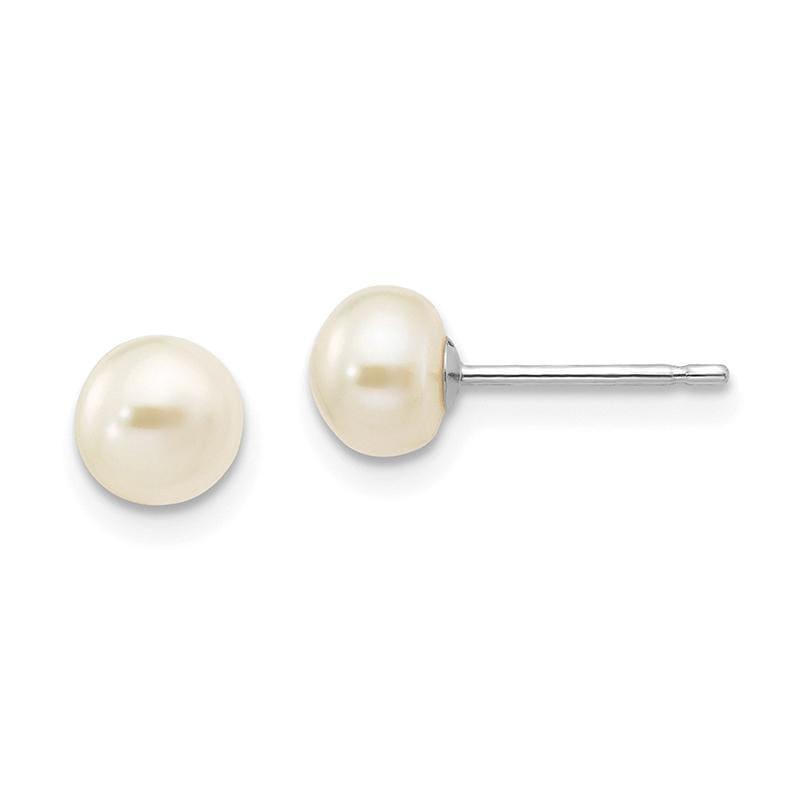 14k White Gold 5-6mm White Button FW Cultured Pearl Stud Earrings - Seattle Gold Grillz