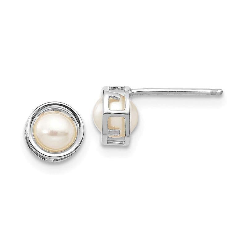 14k White Gold 5mm Bezel FW Cultured Pearl Stud Earrings - Seattle Gold Grillz