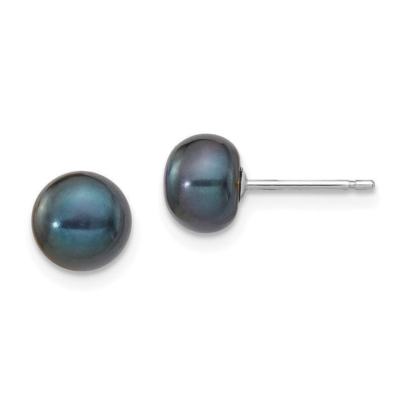 14k White Gold 6-7mm Black Button FW Cultured Pearl Stud Earrings - Seattle Gold Grillz