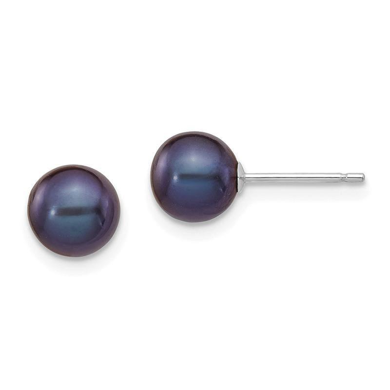 14k White Gold 6-7mm Black Round FW Cultured Pearl Stud Earrings - Seattle Gold Grillz