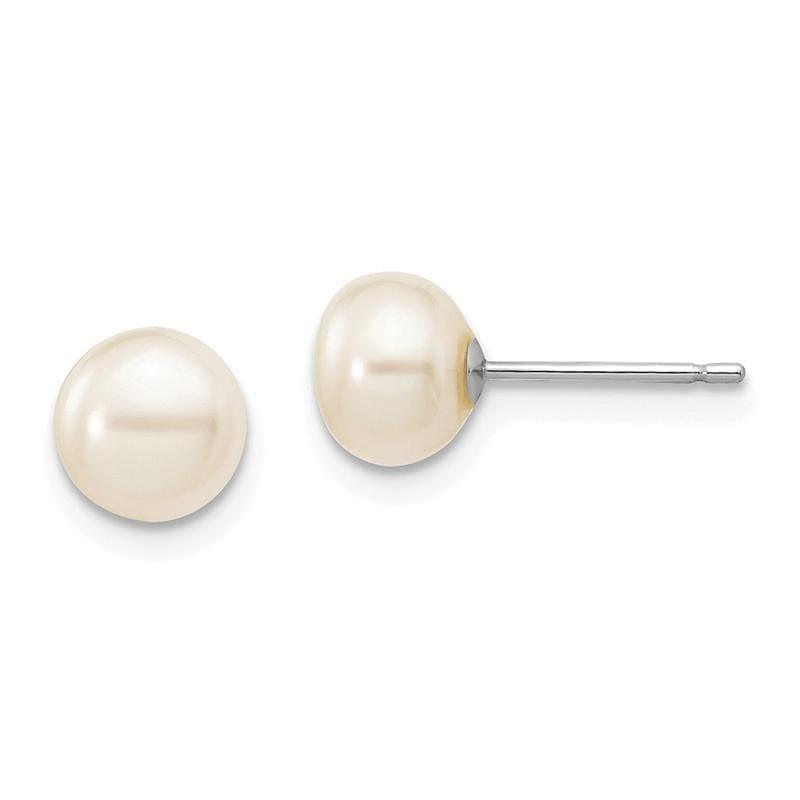 14k White Gold 6-7mm White Button FW Cultured Pearl Stud Earrings - Seattle Gold Grillz