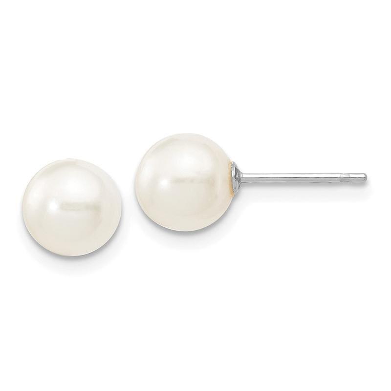14k White Gold 6-7mm White Round FW Cultured Pearl Stud Earrings - Seattle Gold Grillz