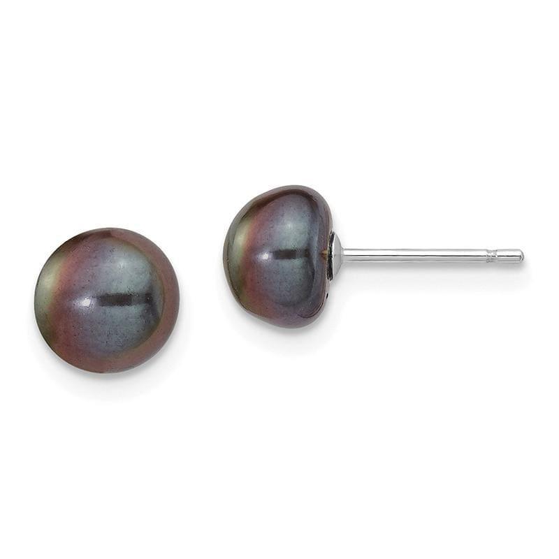 14k White Gold 7-8mm Black Button FW Cultured Pearl Stud Earrings - Seattle Gold Grillz
