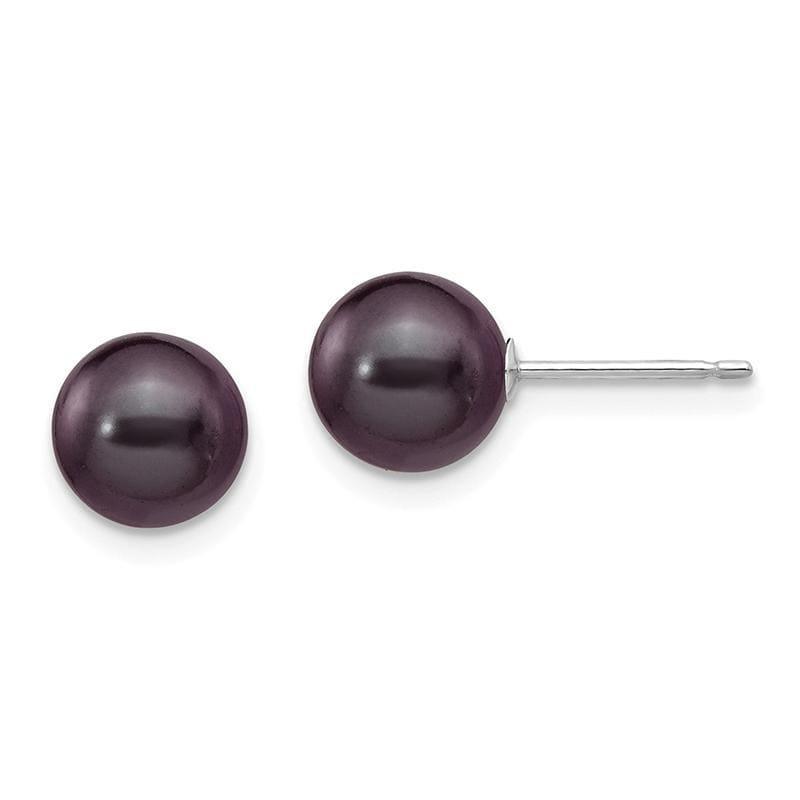 14k White Gold 7-8mm Black Round FW Cultured Pearl Stud Earrings - Seattle Gold Grillz