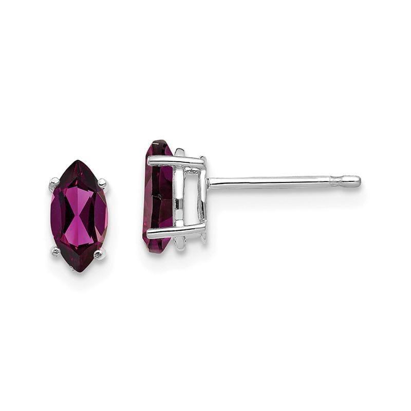 14k White Gold 7x3.5mm Rhodolite Garnet Marquise Stud Earring - Seattle Gold Grillz