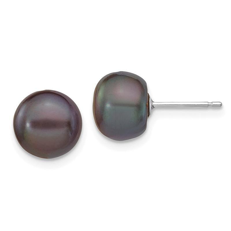 14k White Gold 8-9mm Black Button FW Cultured Pearl Stud Earrings - Seattle Gold Grillz