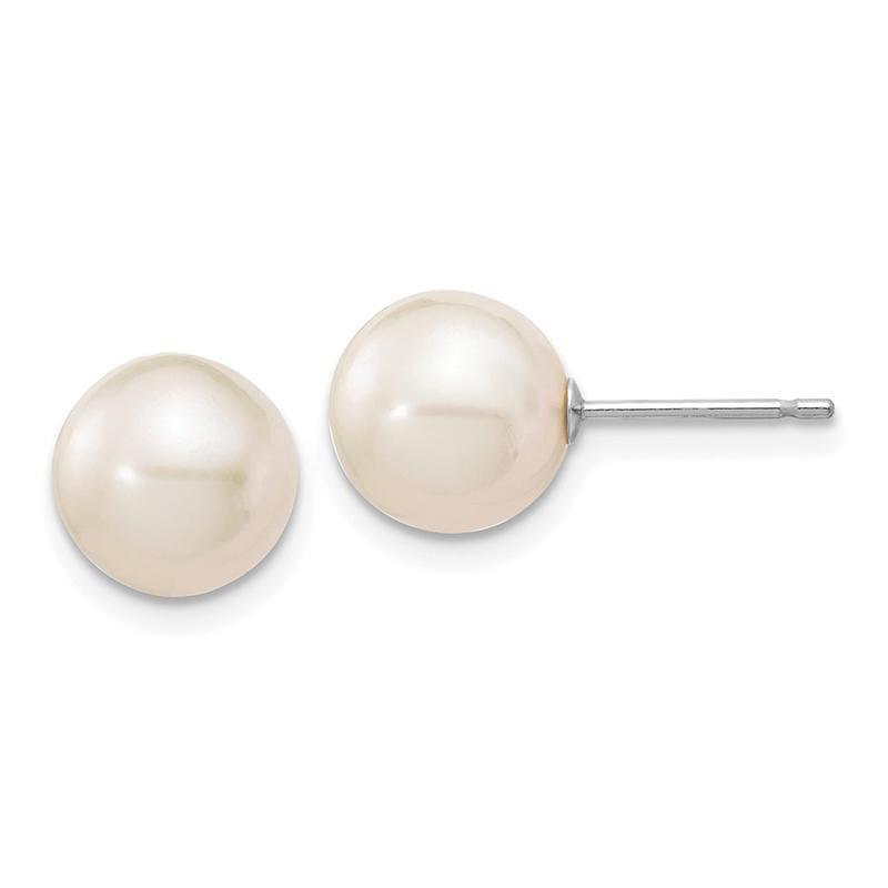 14k White Gold 8-9mm White Round FW Cultured Pearl Stud Earrings - Seattle Gold Grillz