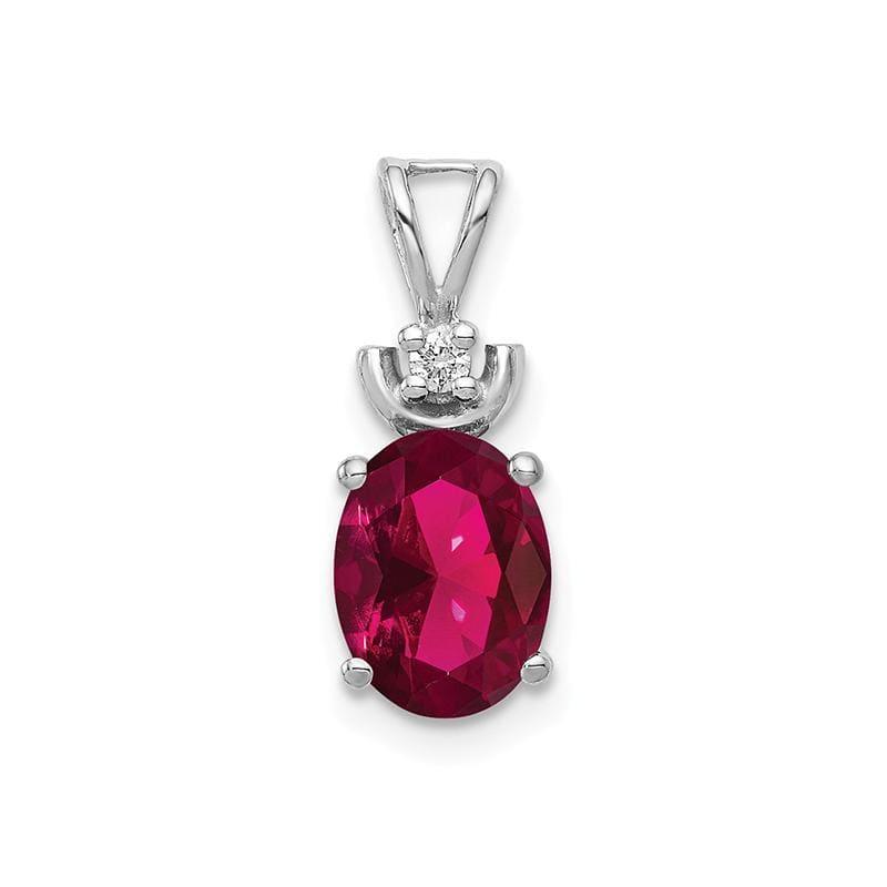14k White Gold 8x6mm Oval Created Ruby AA Diamond pendant - Seattle Gold Grillz