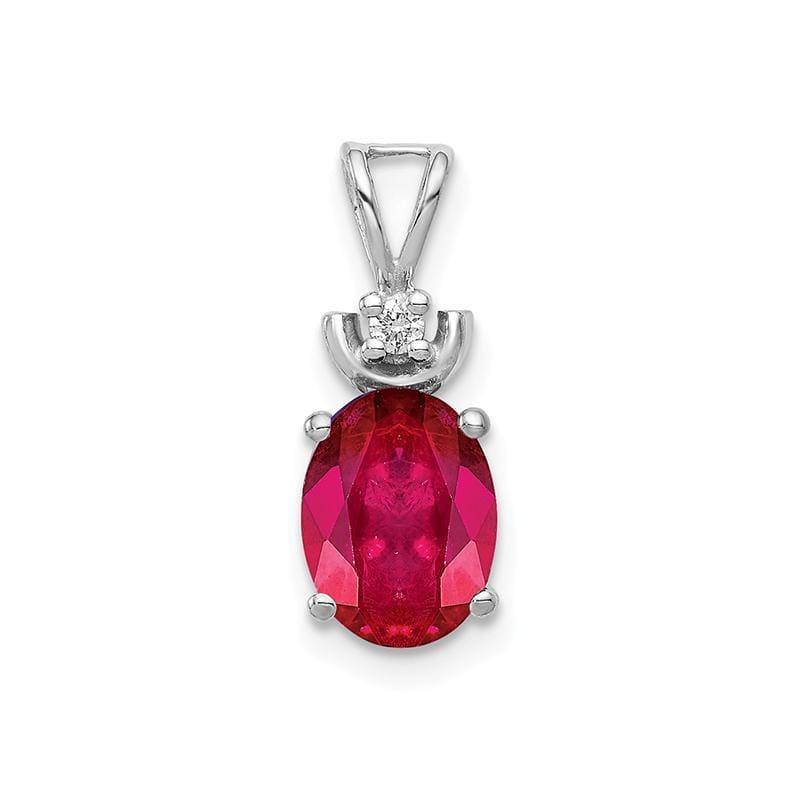 14k White Gold 8x6mm Oval Ruby A Diamond pendant - Seattle Gold Grillz