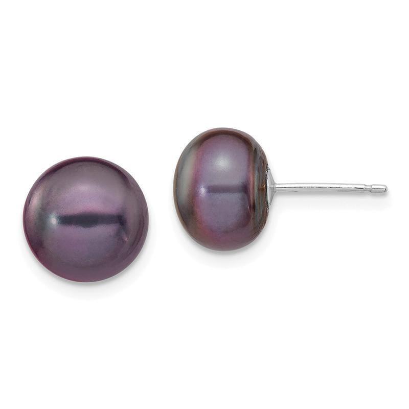 14k White Gold 9-10mm Black Button FW Cultured Pearl Stud Earrings - Seattle Gold Grillz