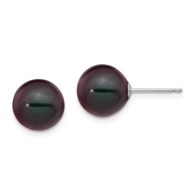 14k White Gold 9-10mm Black Round FW Cultured Pearl Stud Earrings - Seattle Gold Grillz