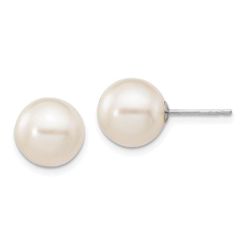 14k White Gold 9-10mm White Round FW Cultured Pearl Stud Earrings - Seattle Gold Grillz