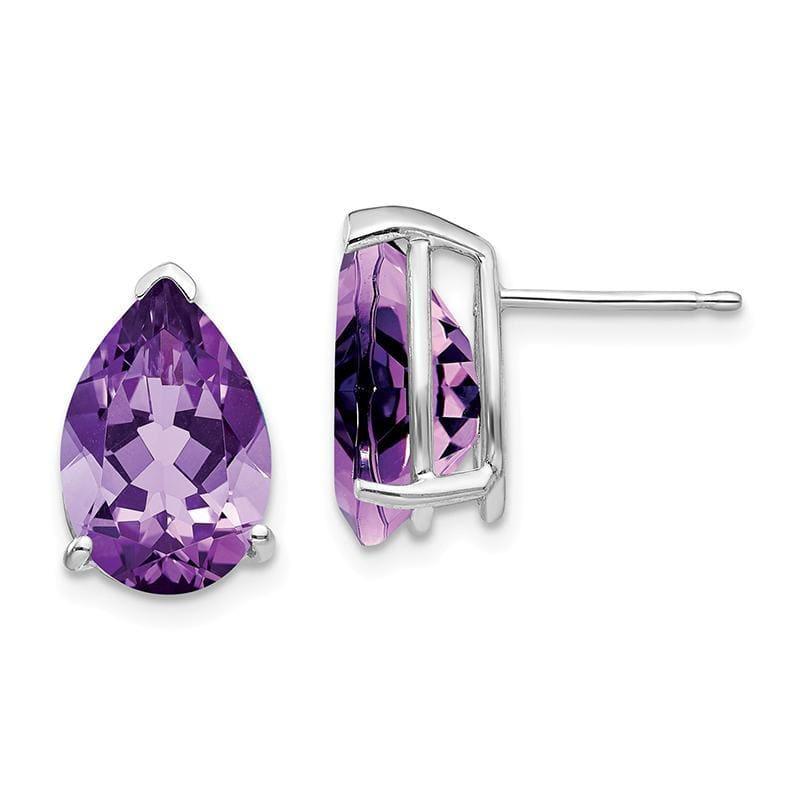 14k White Gold Amethyst Pear Stud Earrings - Seattle Gold Grillz