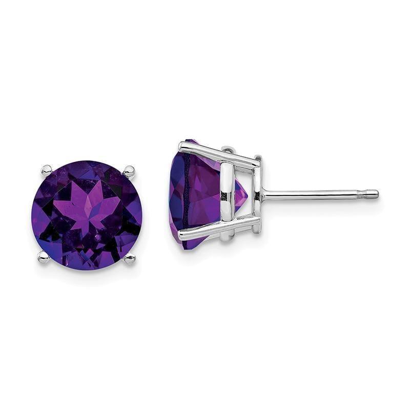 14k White Gold Amethyst Round Stud Earrings - Seattle Gold Grillz