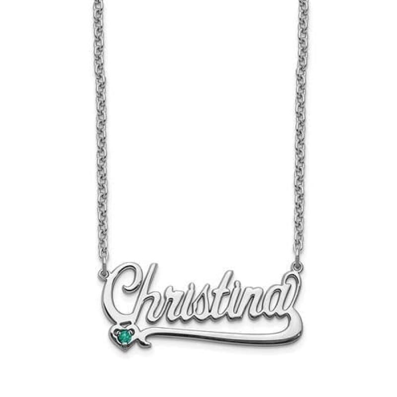 14k White Gold Birthstone Nameplate Necklace - Seattle Gold Grillz