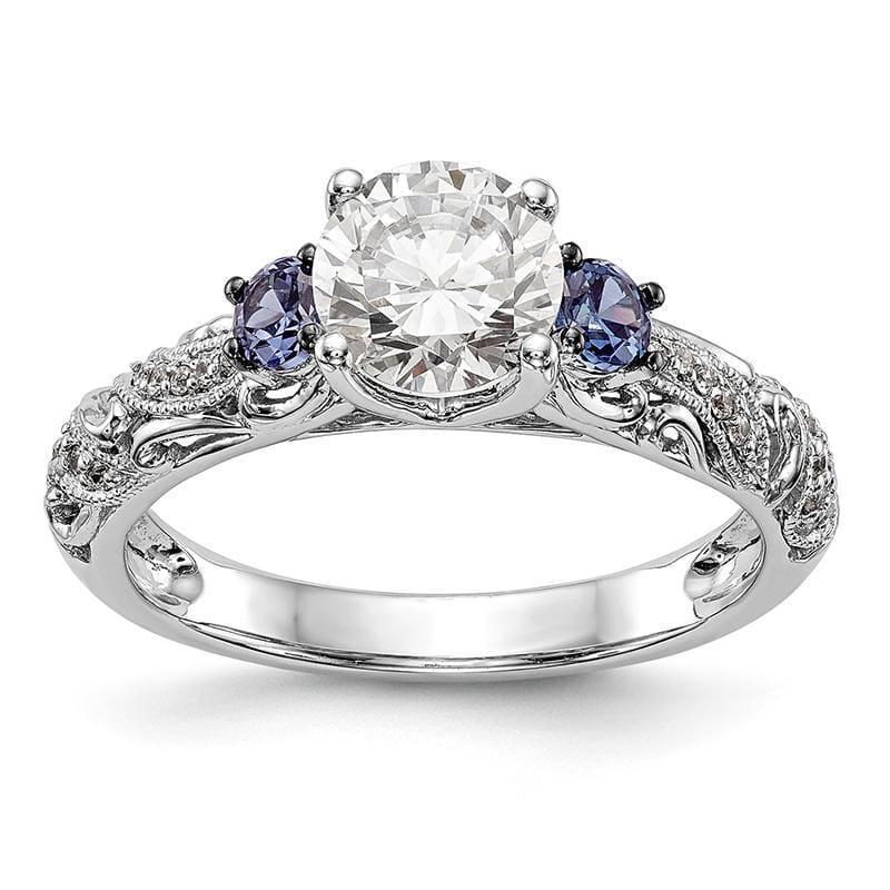 14K White Gold Blue & White Diamond Semi-Mount Engagement Ring - Seattle Gold Grillz