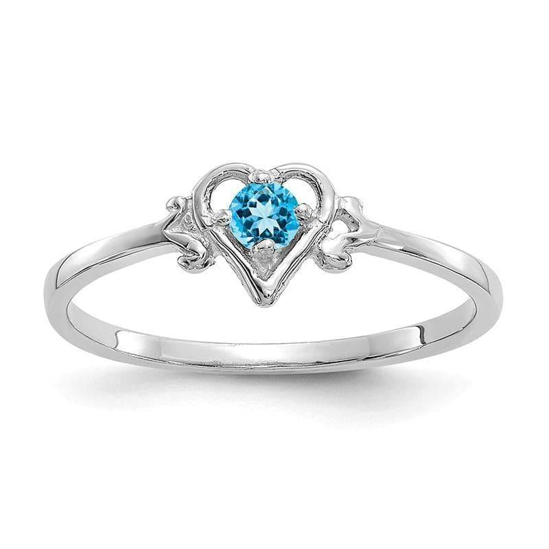 14K White Gold Blue Topaz Birthstone Heart Ring - Seattle Gold Grillz