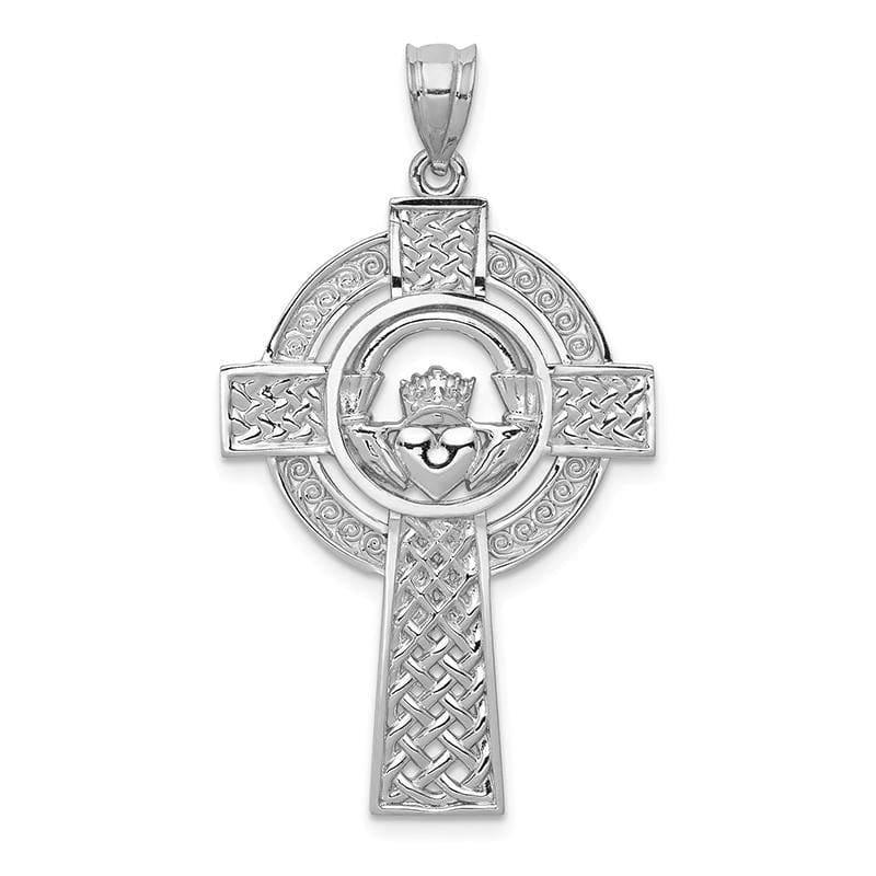 14k White Gold Celtic Claddagh Cross Pendant. Weight: 2.71, Length: 40, Width: 22 - Seattle Gold Grillz