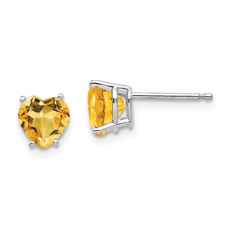 14k White Gold Citrine Heart Stud Earrings - Seattle Gold Grillz