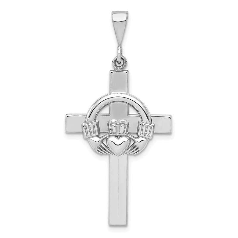 14k White Gold Claddagh Cross Pendant - Seattle Gold Grillz