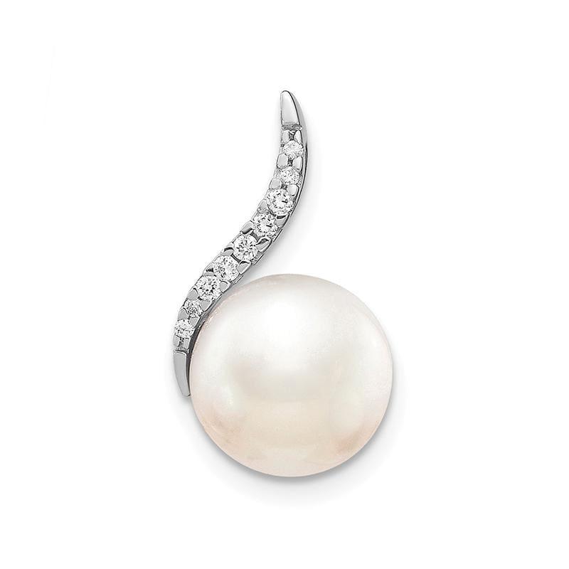 14K White Gold Diamond and (9-10mm) Button FW Cultured Pearl Pendant - Seattle Gold Grillz