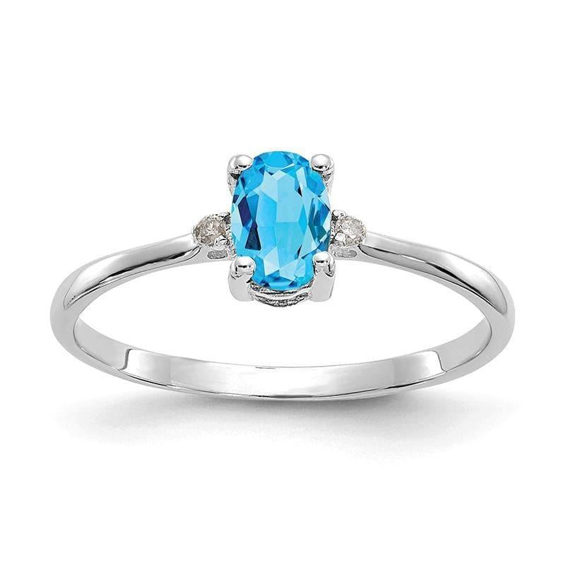 14k White Gold Diamond & Blue Topaz Birthstone Ring - Seattle Gold Grillz