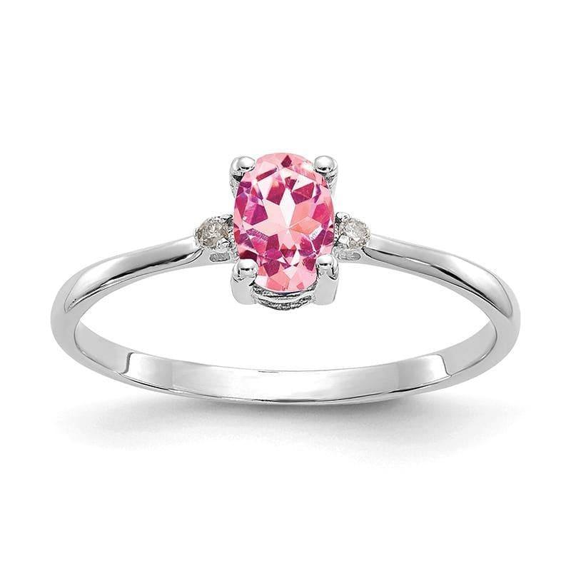 14k White Gold Diamond & Pink Tourmaline Birthstone Ring - Seattle Gold Grillz