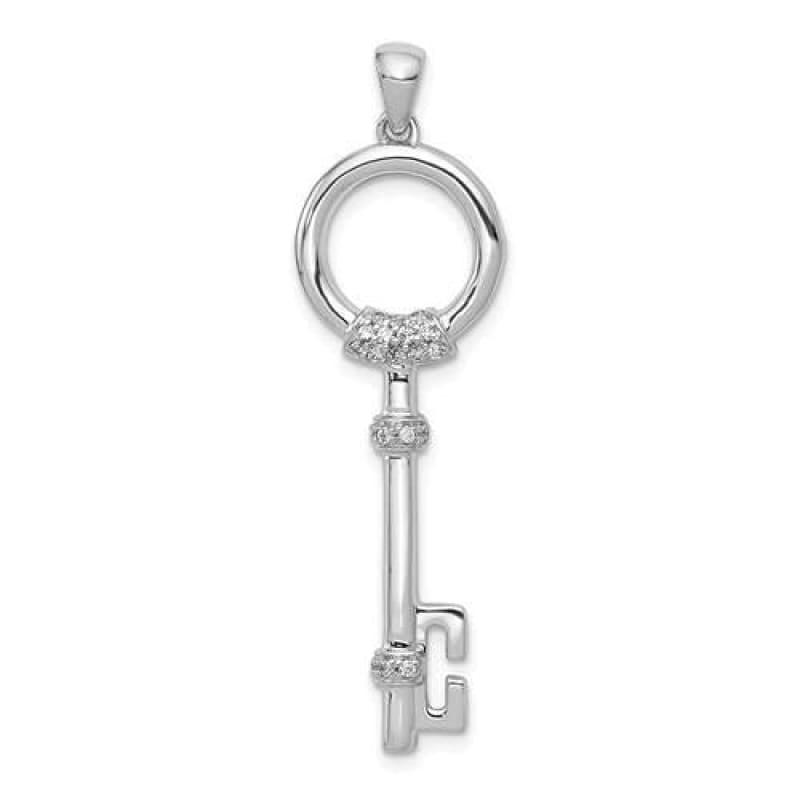 14K White Gold Diamond Circle Key Pendant - Seattle Gold Grillz