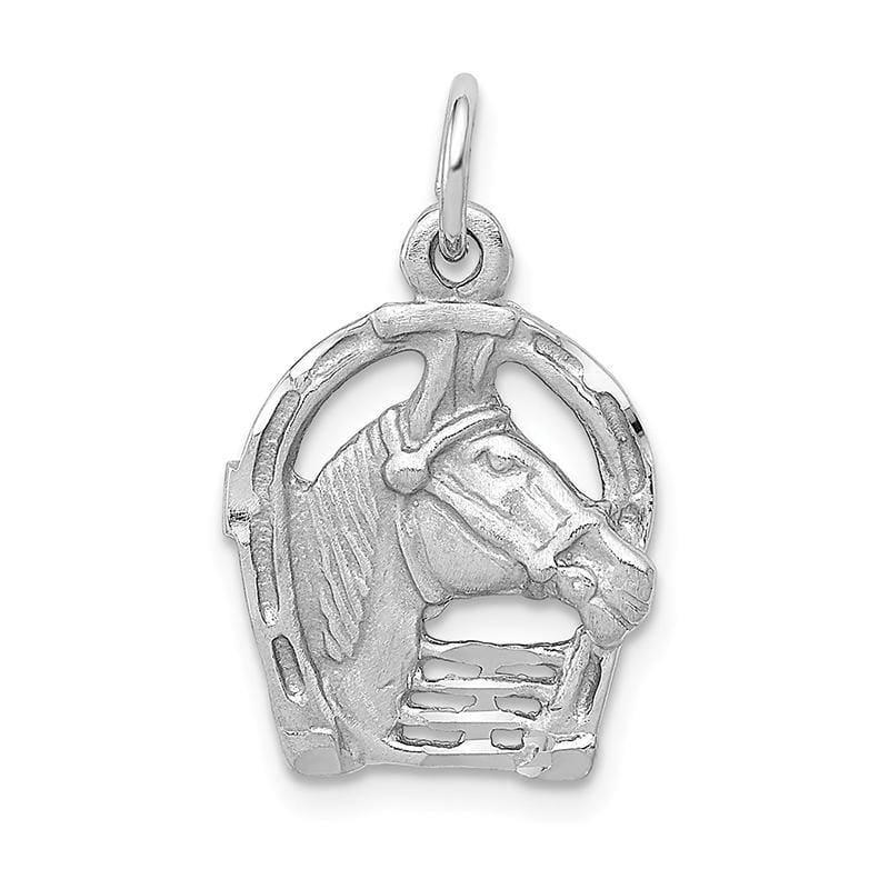 14k White Gold Diamond-cut Horse Head in Horseshoe Charm | Weight: 1.17grams, Length: 20mm, Width: 10mm - Seattle Gold Grillz