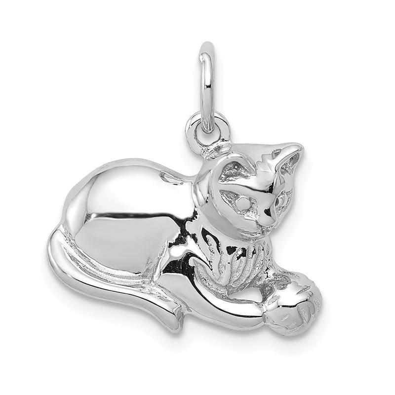 14k White Gold Diamond-cut Satin Open-Backed Cat Charm | Weight: 1.66grams, Length: 18mm, Width: 18mm - Seattle Gold Grillz