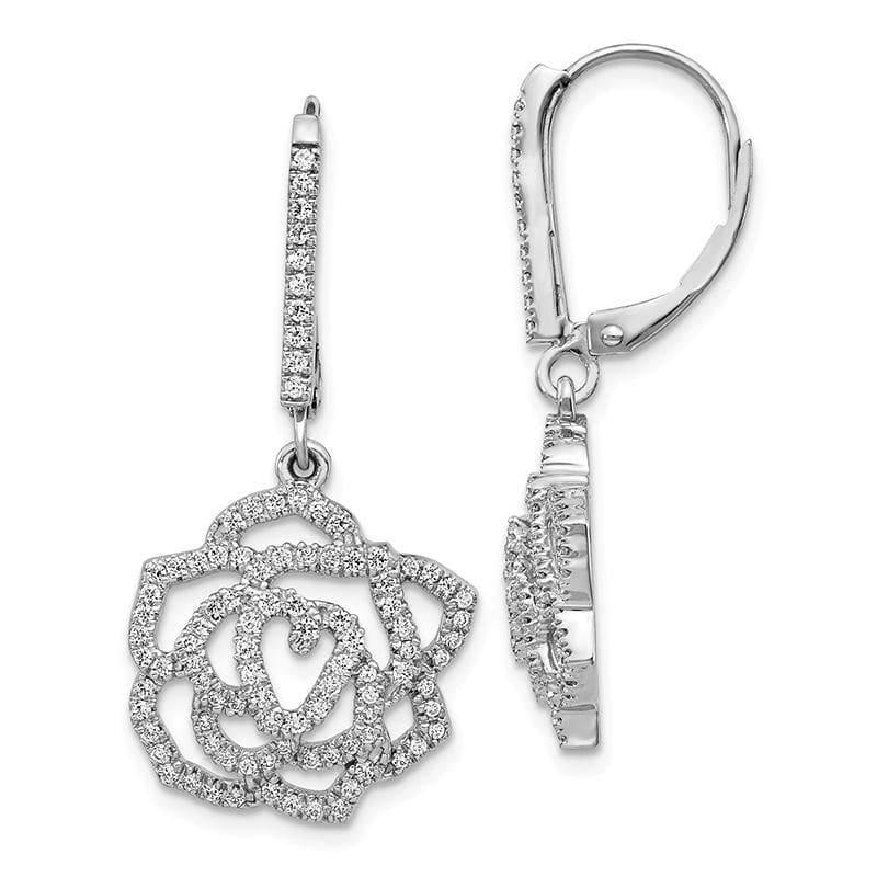 14k White Gold Diamond Fancy Flower Leverback Earrings - Seattle Gold Grillz