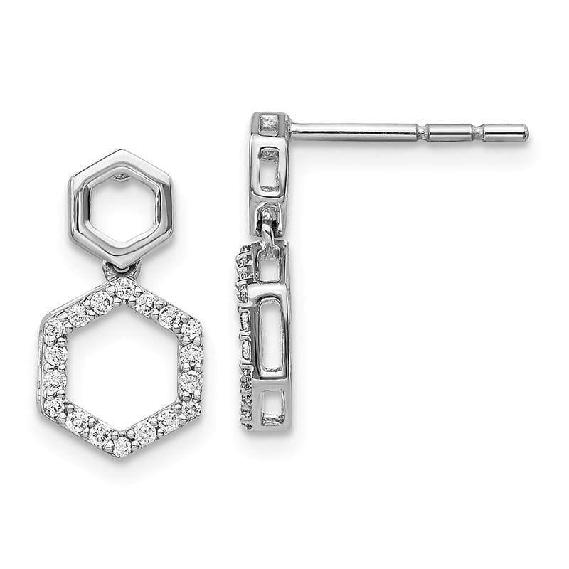 14k White Gold Diamond Fancy Hexagon Post Dangle Earrings - Seattle Gold Grillz