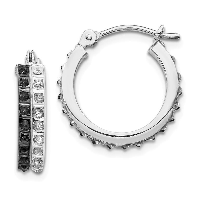 14k White Gold Diamond Fascination B & W Diamond Round Hinged Hoop Earrings - Seattle Gold Grillz