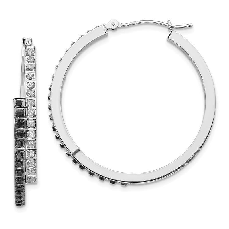 14k White Gold Diamond Fascination B & W Diamond Round Hinged Hoop Earrings - Seattle Gold Grillz