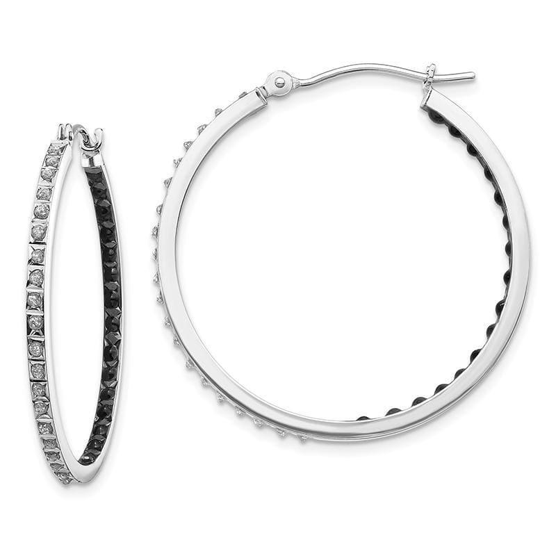 14k White Gold Diamond Fascination B & W Diamond Round Hinged Hoop Earrings - Seattle Gold Grillz