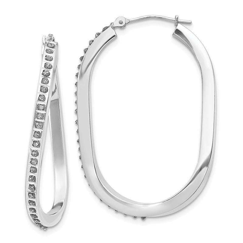 14k White Gold Diamond Fascination Oval Twist Hinged Hoop Earrings - Seattle Gold Grillz