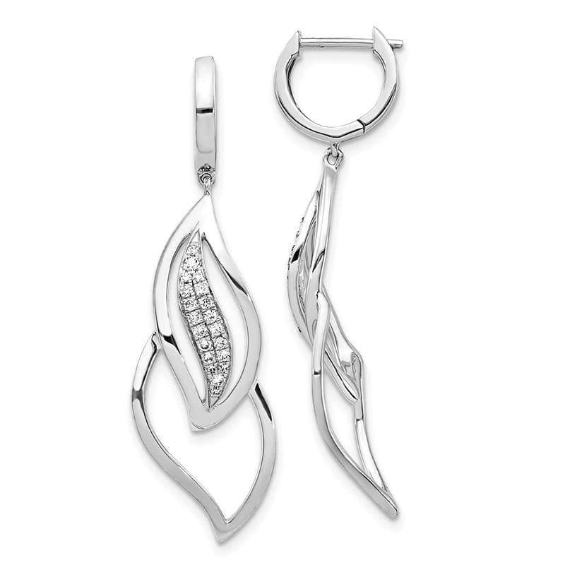 14K White Gold Diamond Hinged Hoop Leaf Design Dangle Earrings - Seattle Gold Grillz