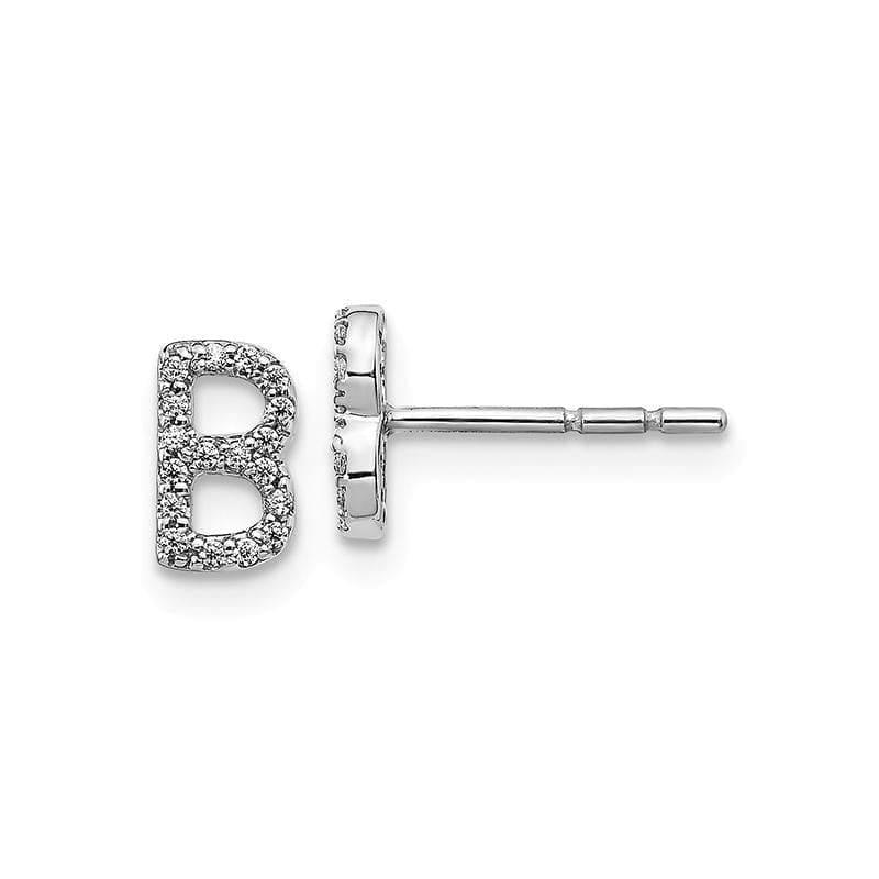 14k White Gold Diamond Initial B Earrings - Seattle Gold Grillz