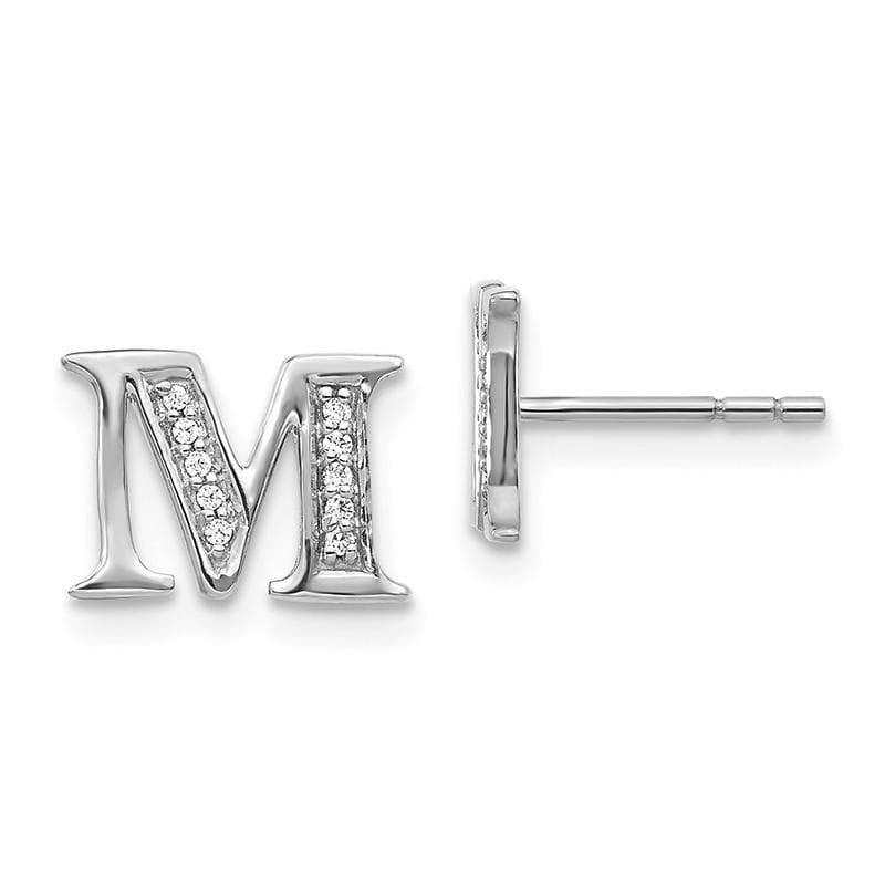 14k White Gold Diamond Initial M Earrings - Seattle Gold Grillz
