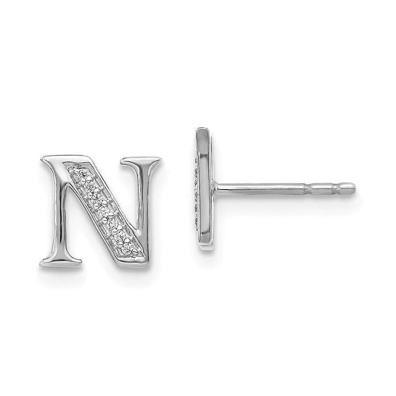 14k White Gold Diamond Initial N Earrings - Seattle Gold Grillz