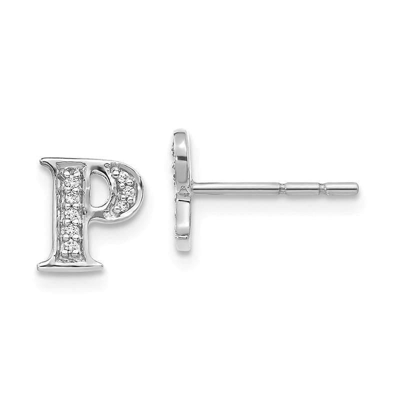 14k White Gold Diamond Initial P Earrings - Seattle Gold Grillz