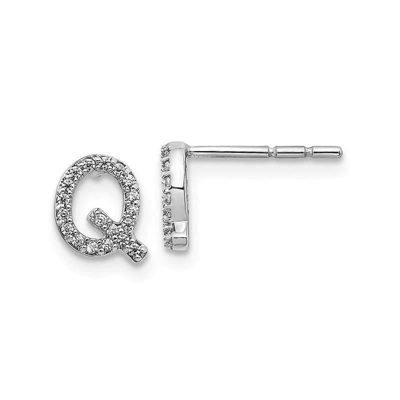 14k White Gold Diamond Initial Q Earrings - Seattle Gold Grillz