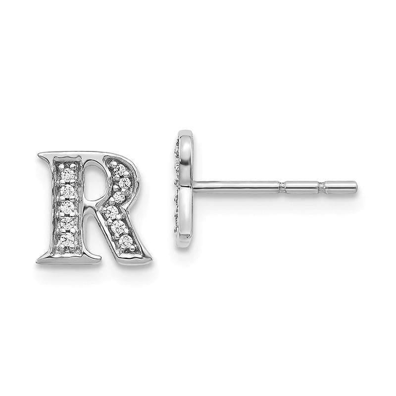 14k White Gold Diamond Initial R Earrings - Seattle Gold Grillz