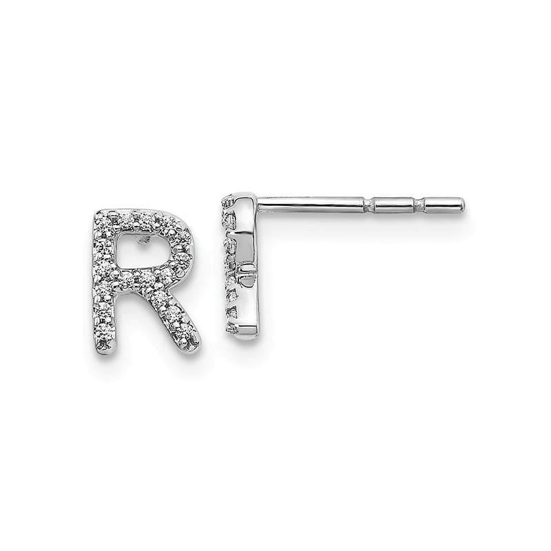 14k White Gold Diamond Initial R Earrings - Seattle Gold Grillz